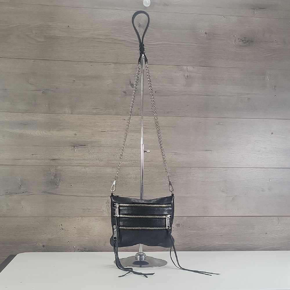 Rebecca Minkoff Black Leather Crossbody Bag with Silver Hardware